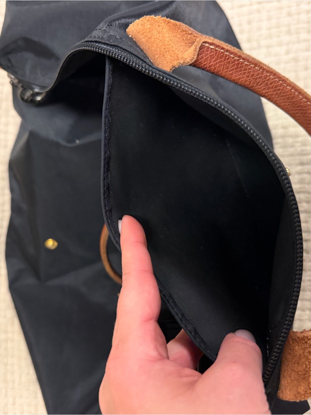 Longchamp Black Nylon Tote with Brown Leather Trim - Picture 4 of 5